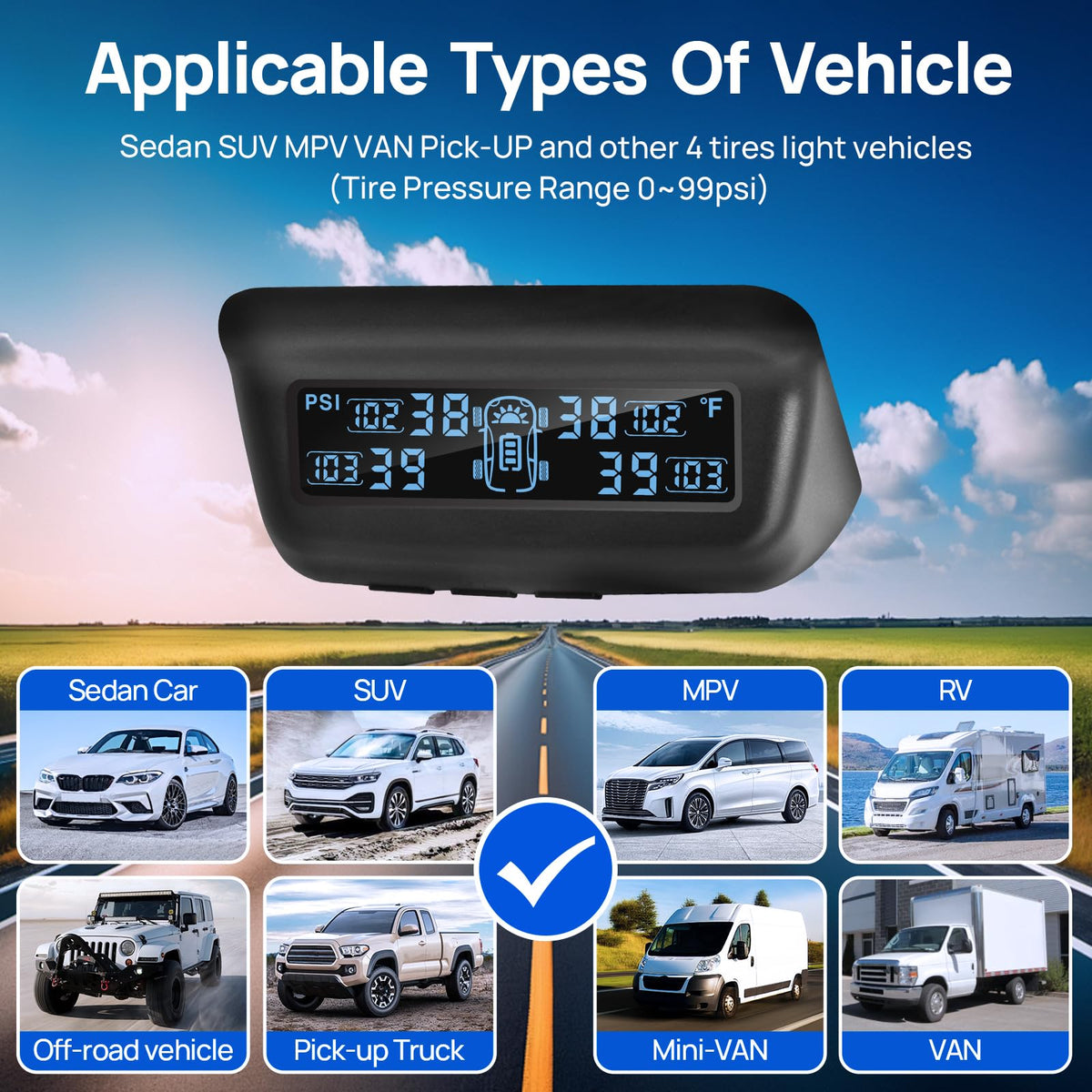 RV Tire Pressure Monitoring System with 4 Sensors