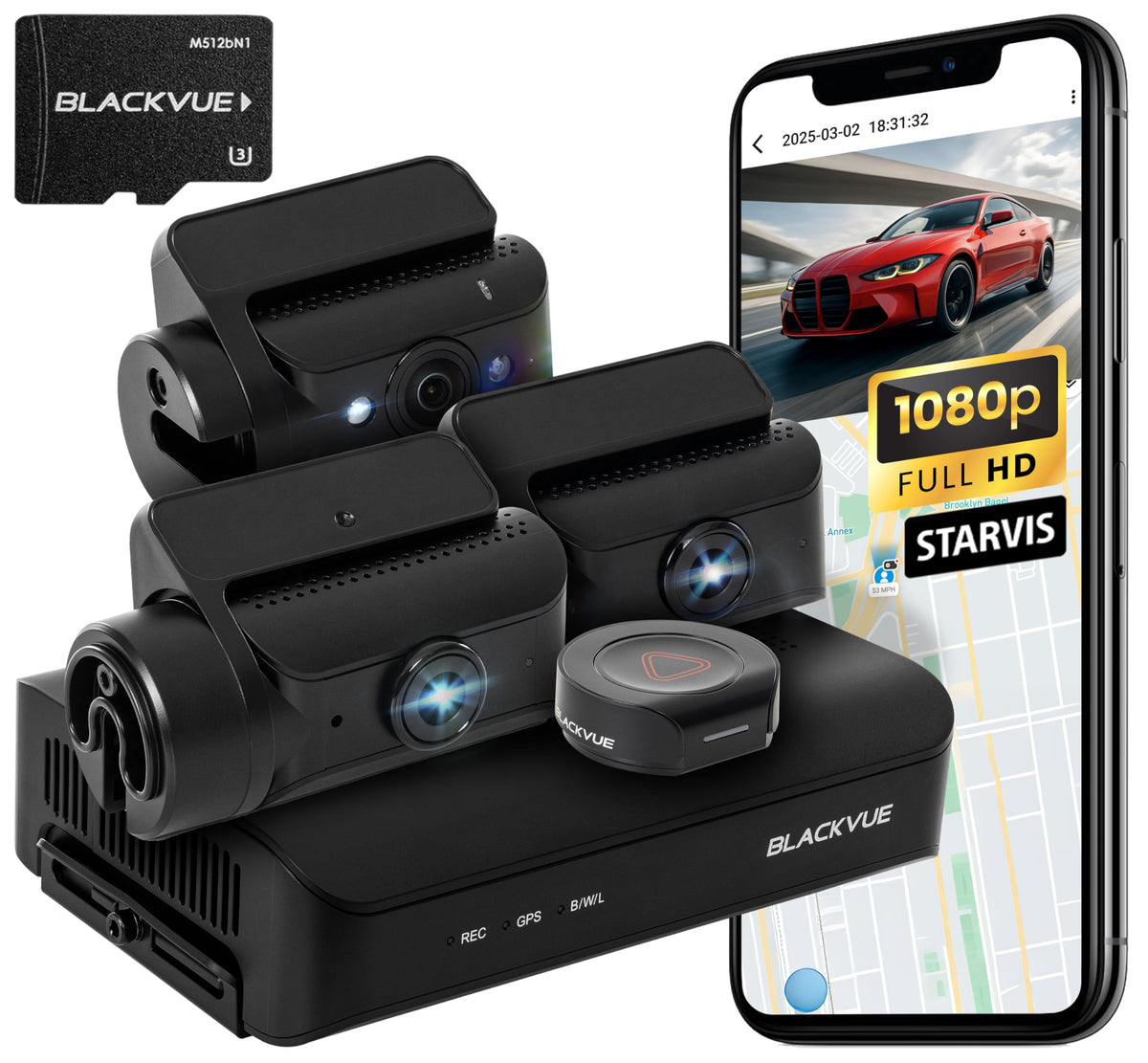 BlackVue DR770X Box-3CH Pro Dash Cam - 3 Small Cameras (Full HD Front-Interior-Rear) + Secure Recording Box, Parking Mode, Free SD Card, Up to 512GB, Wi-Fi, GPS, Cloud Features Dashcam