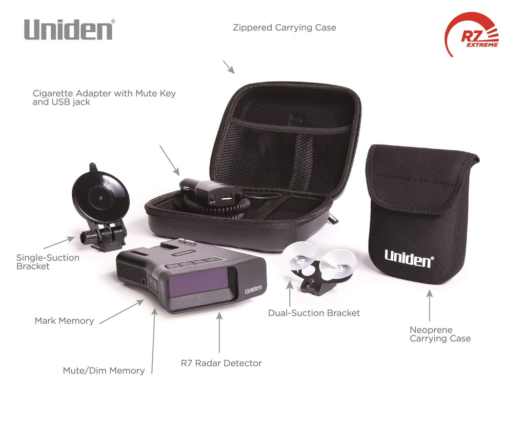Uniden R7 Extreme Long Range Laser/Radar Detector, Built-in GPS w/Real-Time Alerts, Dual-Antennas Front & Rear w/Directional Arrows, Voice Alerts, Red Light Camera and Speed Camera Alerts