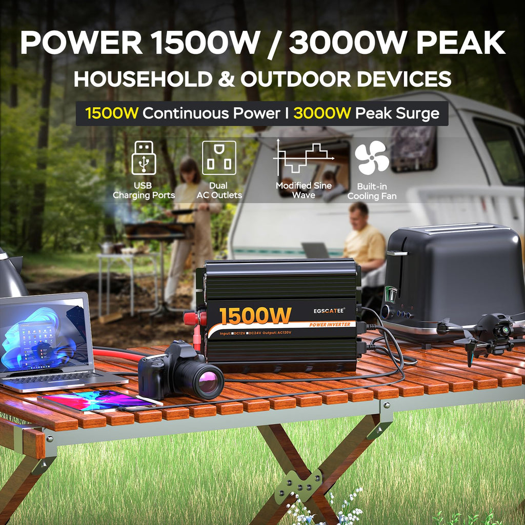 Power Inverter 12V DC to 110V/120V AC Converter Car Inverter with LCD Display, 2 AC Outlets, 3.1A USB Port for RV, Camping,Truck, Boat, Off-Grid Solar System