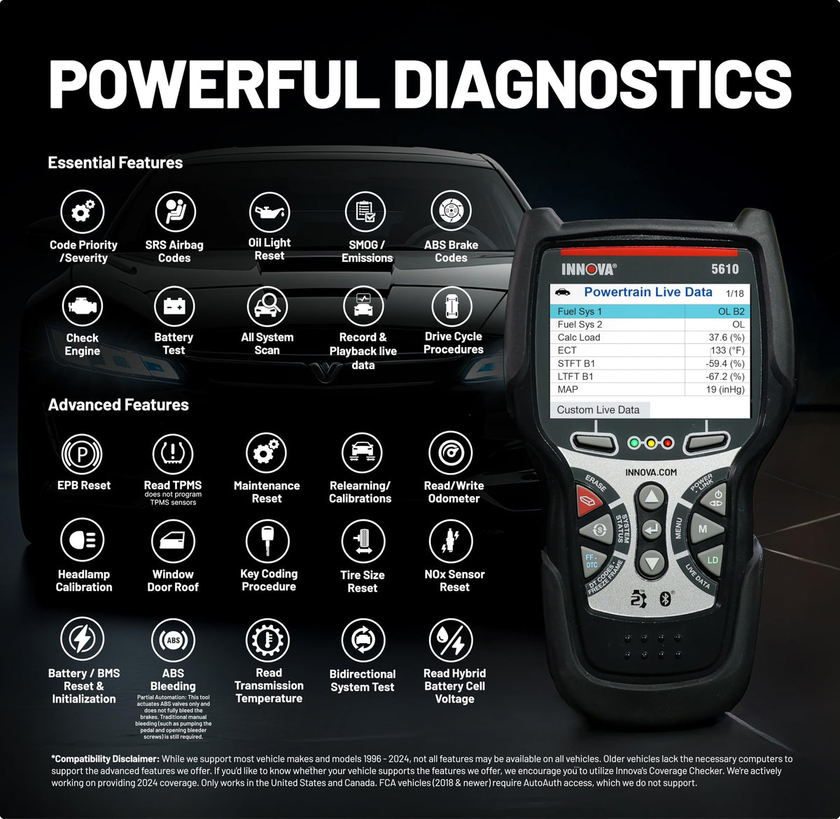 Innova 5610 OBD2 Bidirectional Scan Tool - Understand Your Vehicle, Pinpoint What's Wrong, and Complete Your Repairs with Less Headache, Updates Included, US-Based Technical Support