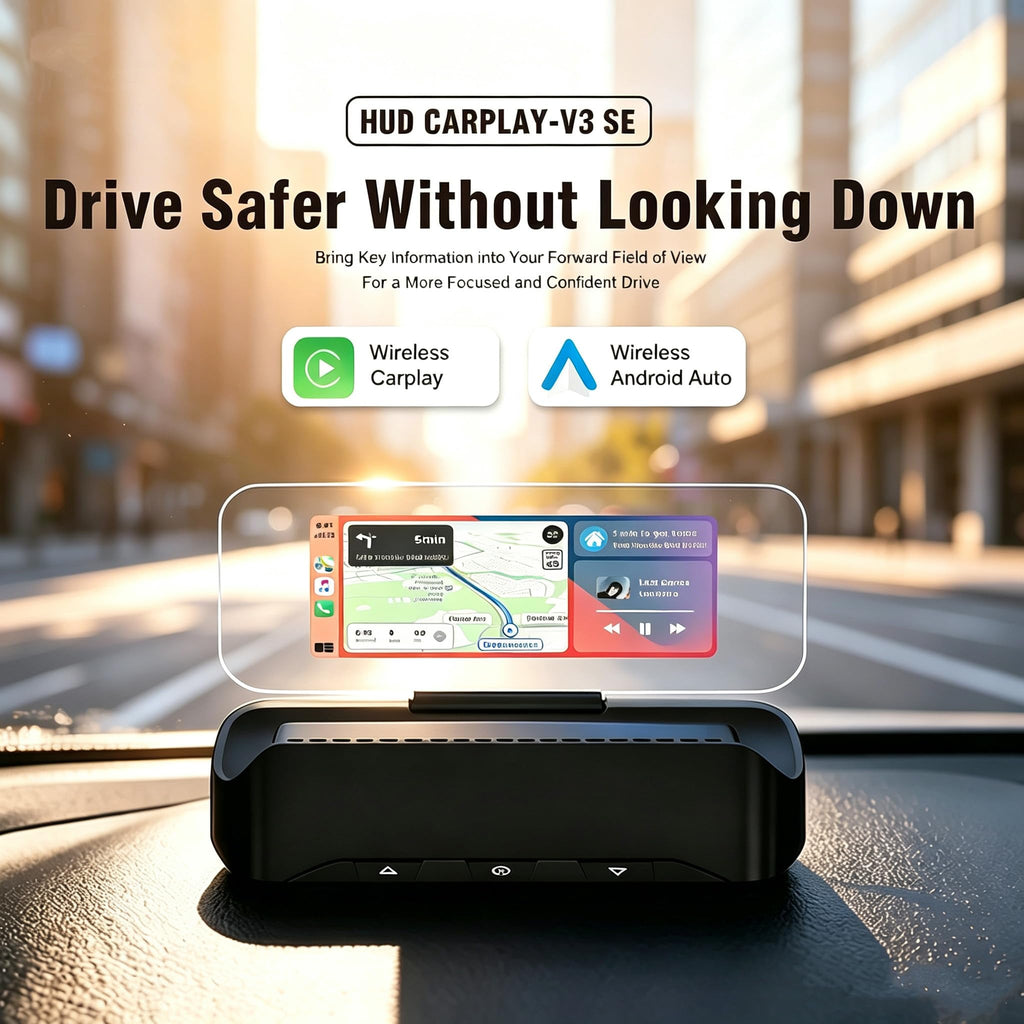 Upgraded HUD Head-up Display. High-Definition Display, Wireless CarPlay and Android Auto, Diagnostic Functions, Speed‑Alert Feature, Plug‑and‑Play Navigation System, and OBD Vehicle Instrument Panel.