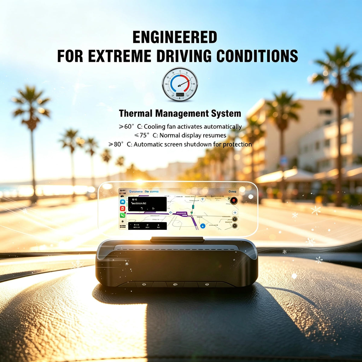 Upgraded HUD Head-up Display. High-Definition Display, Wireless CarPlay and Android Auto, Diagnostic Functions, Speed‑Alert Feature, Plug‑and‑Play Navigation System, and OBD Vehicle Instrument Panel.