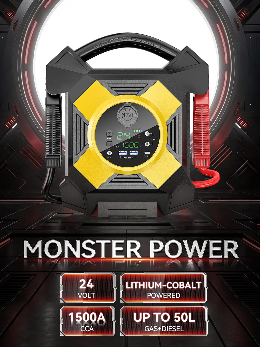 DM2464 24V Jump Starter Heavy Duty, 15,000A Peak, 236.8Wh Booster Class 8