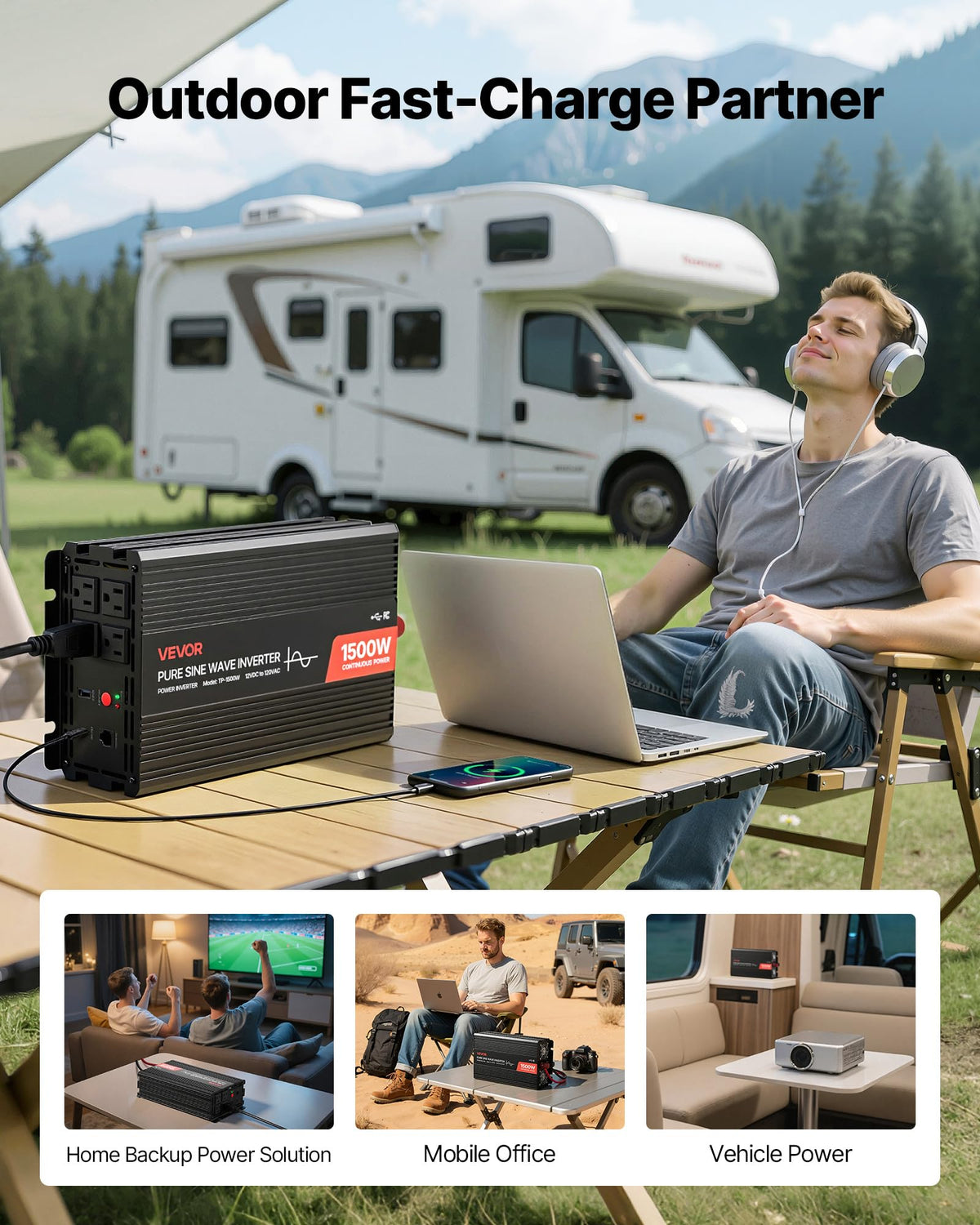 VEVOR Pure Sine Wave Inverter, 1000W 1500W 2000W 2500W 3000W 3500W 4000W 5000W, DC 12V to AC 120V Power Inverter, with Remote Controller, for RV Truck Car Solar System Travel Camping