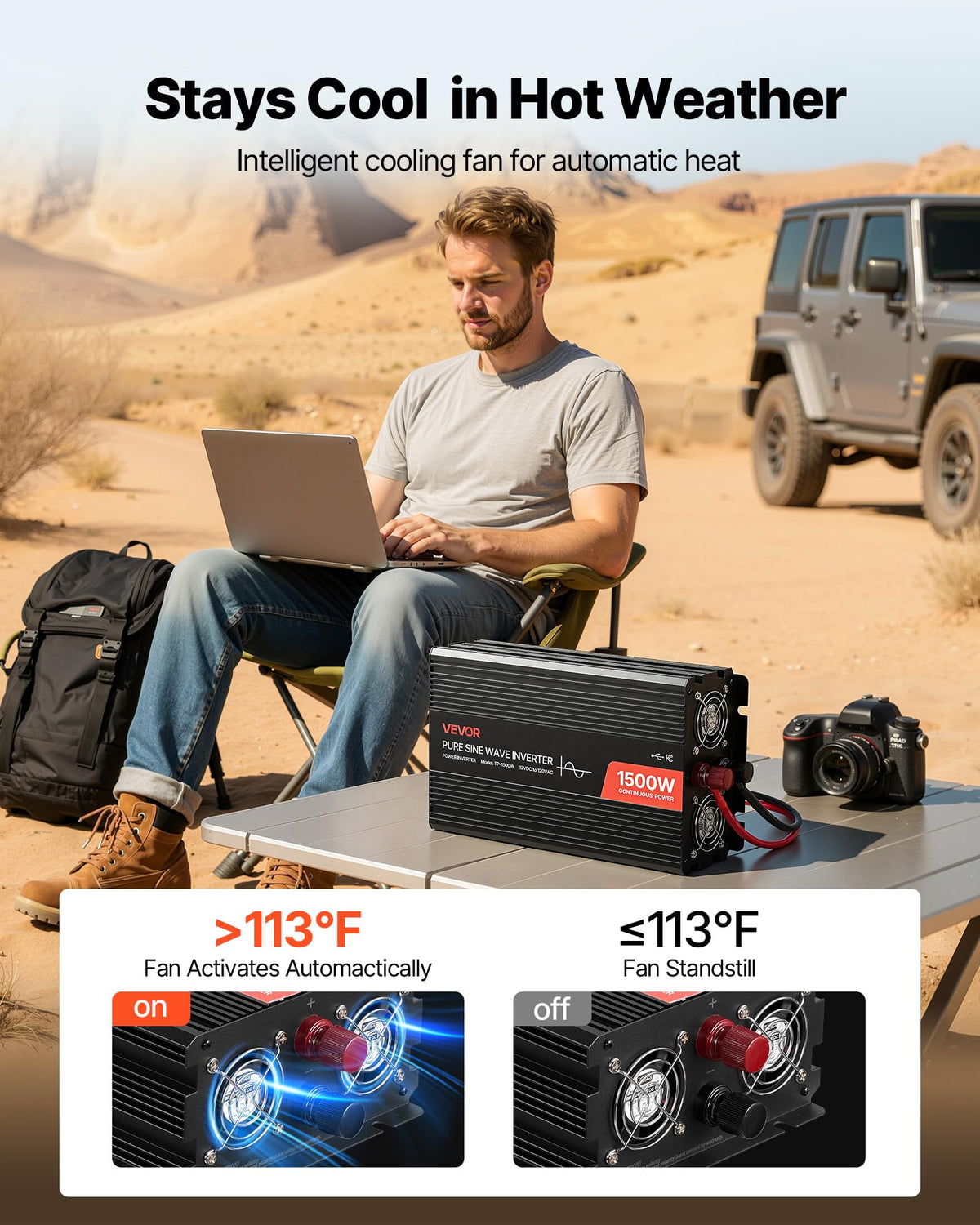 VEVOR Pure Sine Wave Inverter, 1000W 1500W 2000W 2500W 3000W 3500W 4000W 5000W, DC 12V to AC 120V Power Inverter, with Remote Controller, for RV Truck Car Solar System Travel Camping