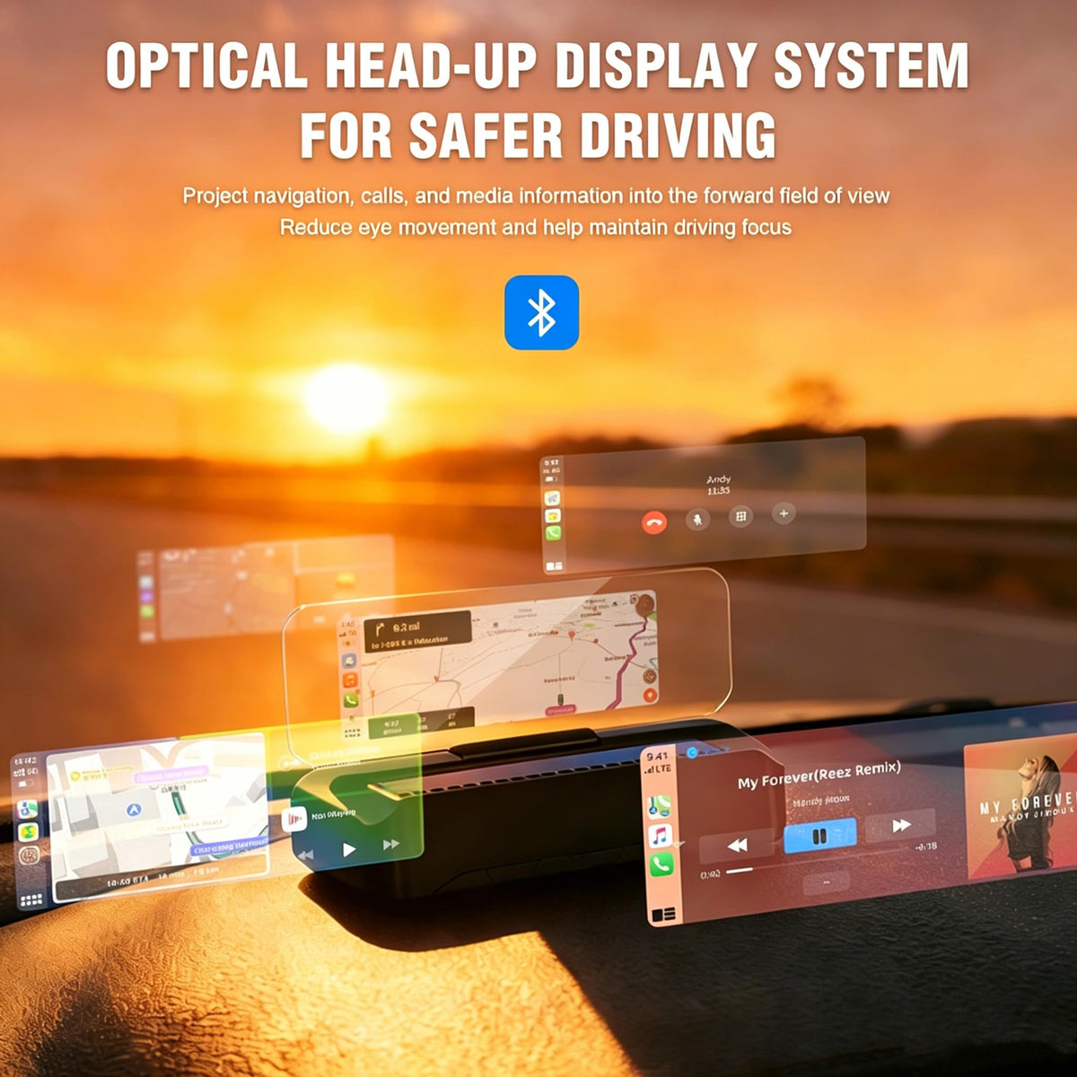 Upgraded HUD Head-up Display. High-Definition Display, Wireless CarPlay and Android Auto, Diagnostic Functions, Speed‑Alert Feature, Plug‑and‑Play Navigation System, and OBD Vehicle Instrument Panel.