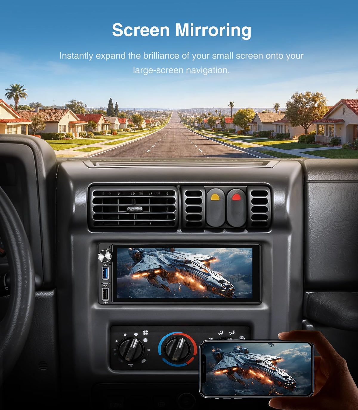 Single Din Car Stereo Radio with Wireless Carplay Android Auto, 6.9" 1080P HD Touchscreen Linux Head Unit