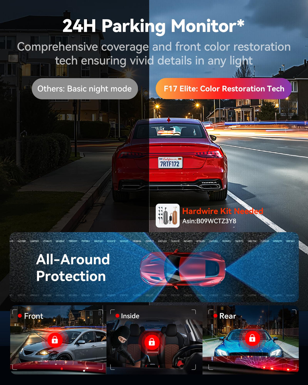 REDTIGER F17 Elite 4K Dash Cam 3 Channel, STARVIS 2 IMX678 & IMX675, 128GB Card, Full Night Color, 4K+2.5K+1080P Front and Rear Inside, Voice Control, 5GHz WiFi-30MB/s Download