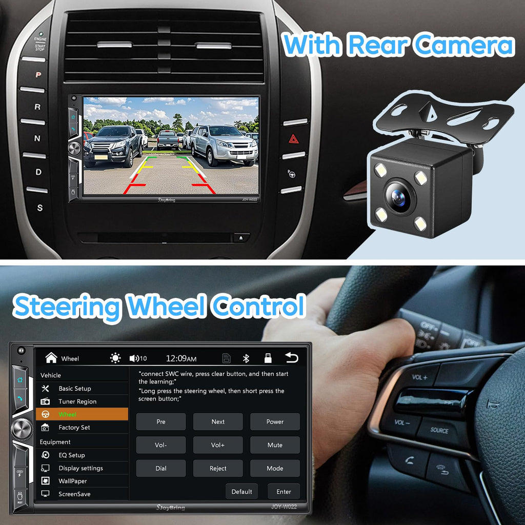 SJoyBring Upgrade Wireless Double Din Car Stereo with CarPlay, Android Auto, Bluetooth, 4-Channel RCA，Car Radio Receiver