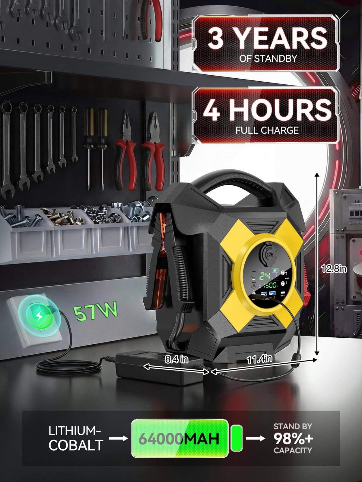 DM2464 24V Jump Starter Heavy Duty, 15,000A Peak, 236.8Wh Booster Class 8