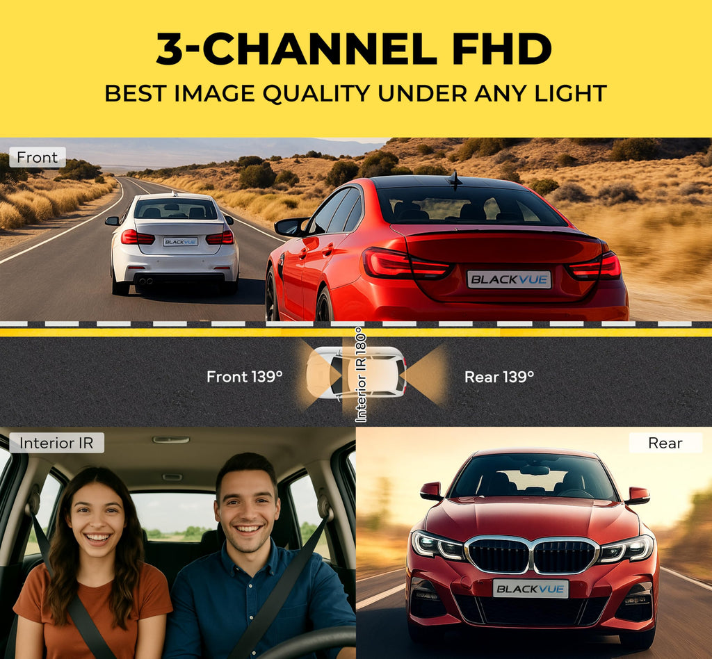 BlackVue DR770X Box-3CH Pro Dash Cam - 3 Small Cameras (Full HD Front-Interior-Rear) + Secure Recording Box, Parking Mode, Free SD Card, Up to 512GB, Wi-Fi, GPS, Cloud Features Dashcam